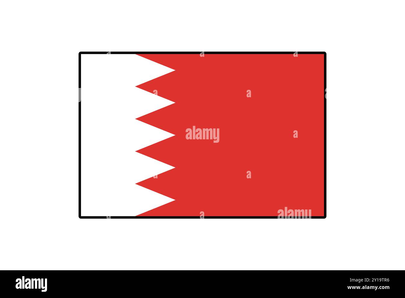 La bandiera del Bahrein presenta un campo rosso con una fascia bianca seghettata sul lato sinistro, che simboleggia il patrimonio e la storia del paese. Questa bandiera rappresenta l'identità e l'unità del Bahrein. Illustrazione Vettoriale