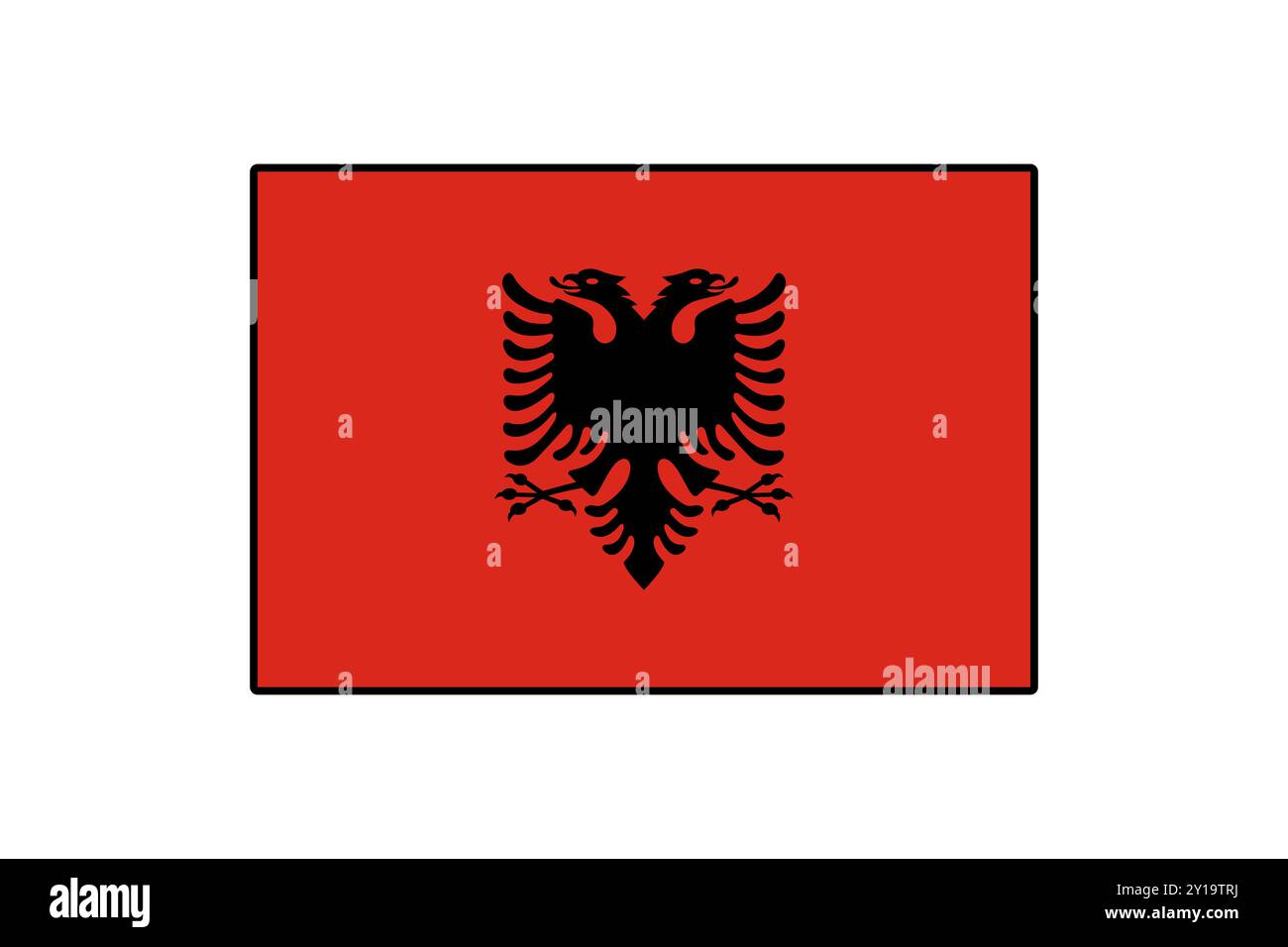 La bandiera nazionale albanese presenta un audace sfondo rosso con un'aquila nera a doppia testa al centro. Questo design simboleggia la forza e la libertà. Illustrazione Vettoriale