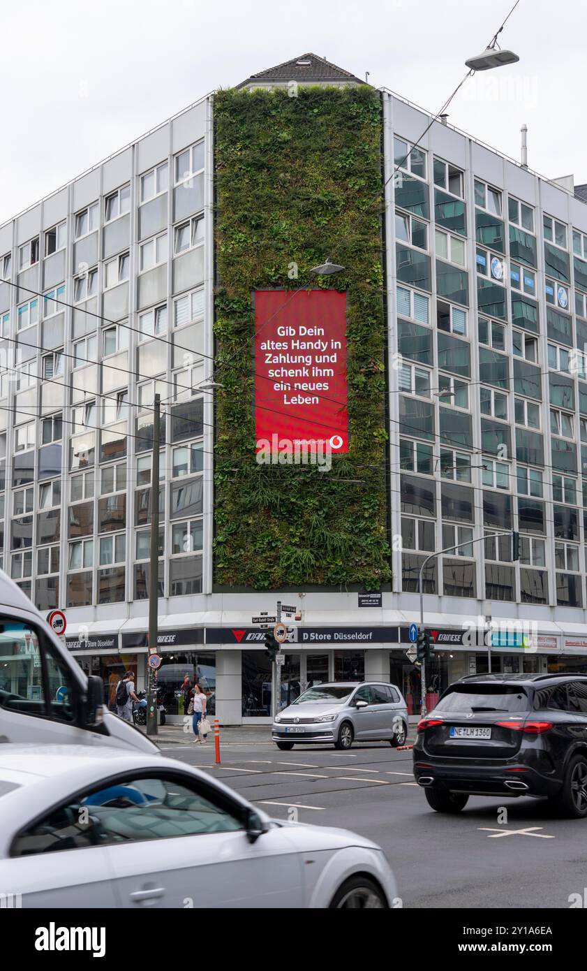 Facciata verde su un edificio, edificio per uffici Areo Treibhaus, su Graf-Adolf-Straße a Düsseldorf, giardino verticale di 100 metri quadrati, clima verde attivo Foto Stock