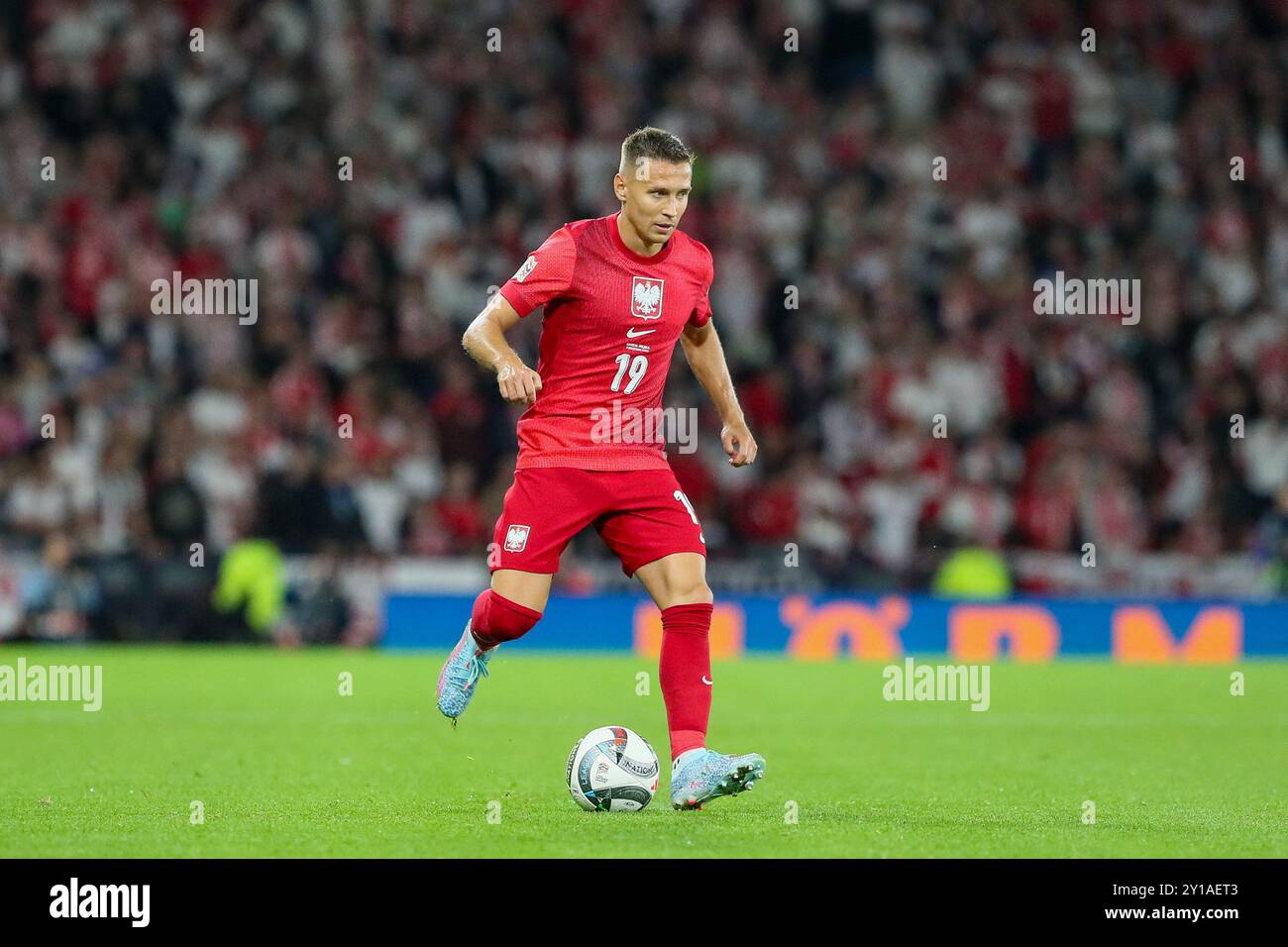 Glasgow, Regno Unito. 5 settembre 2024. La Scozia ha giocato con la Polonia a Hampden Park, Glasgow, Scozia, Regno Unito, nella prima partita della UEFA Nations League 2024. Il punteggio è stato la Scozia 2-3, la Polonia. I gol sono stati segnati da B. Gilmour, 46 minuti, S, McTominay 76 minuti e per la Polonia, S. Szymański (8')goal 8 minuti, R. Lewandowski (44' Pen) e N. Zalewski (90' 7 Pen). Crediti: Findlay/Alamy Live News Foto Stock