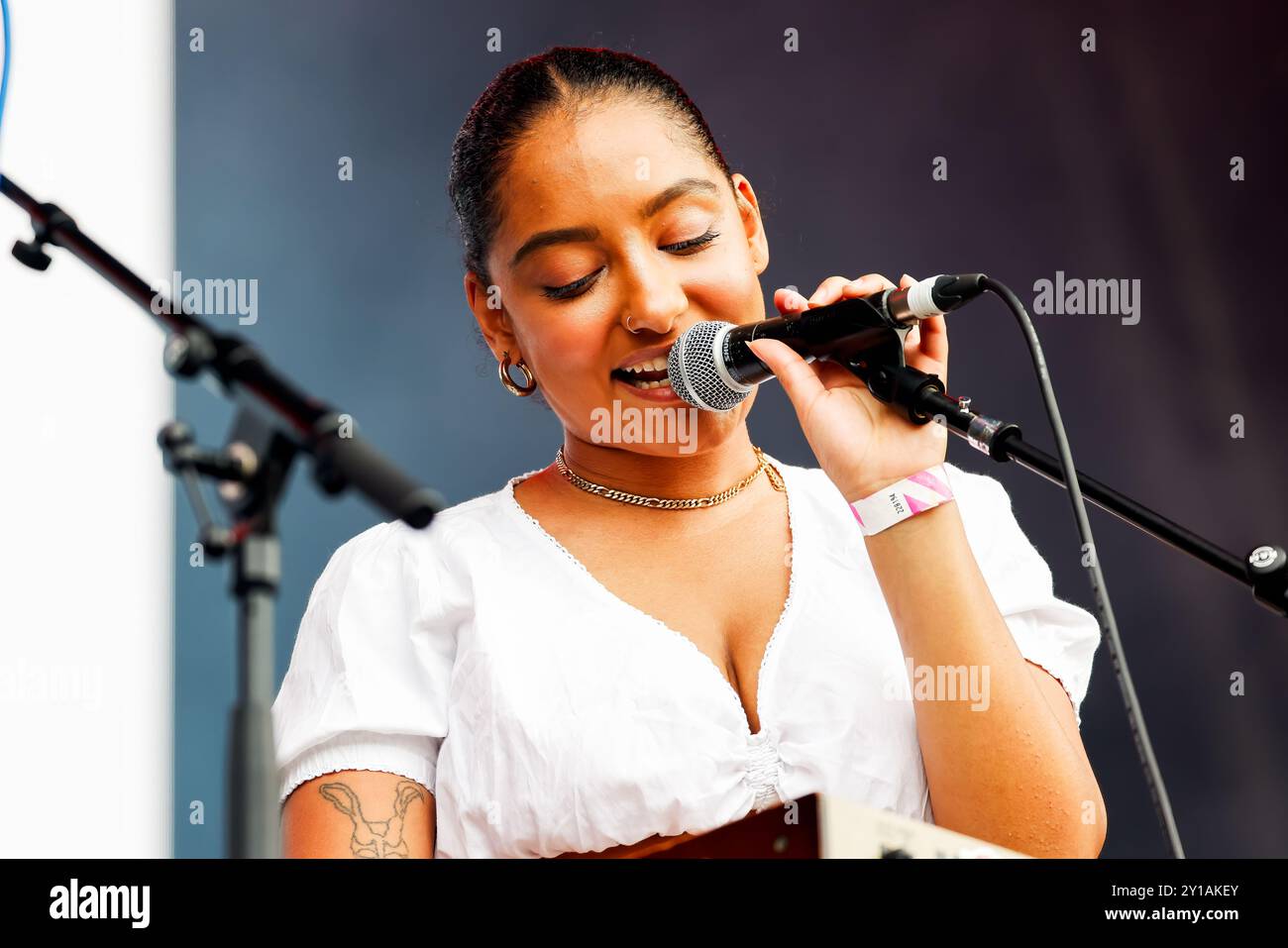 Stanmer Park, città di Brighton & Hove, East Sussex, Regno Unito. Insegnante di inglese che si esibisce al Brighton Valley Festival 2023, Brighton Concert Series, Stanmer Park .8 luglio 2023. David Smith/Alamy Live News Foto Stock