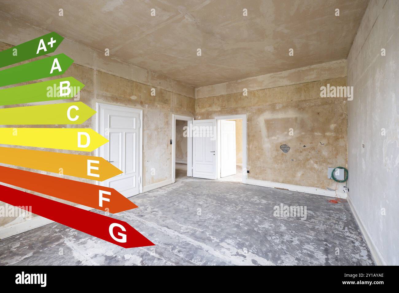 Classi di efficienza energetica, ristrutturazione di una vecchia villa a Remscheid, Germania, Europa Foto Stock