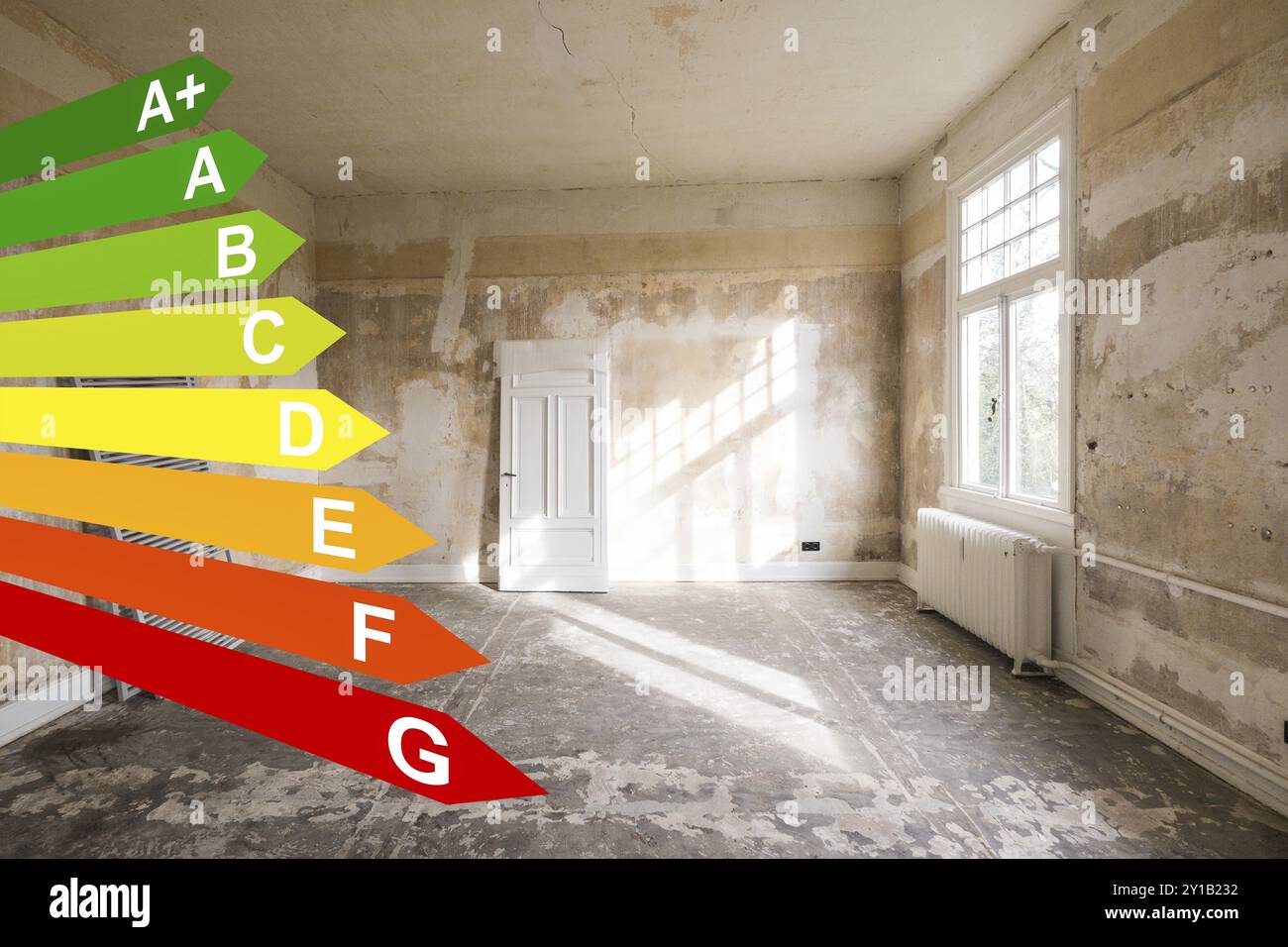 Classi di efficienza energetica, ristrutturazione di una vecchia villa a Remscheid, Germania, Europa Foto Stock