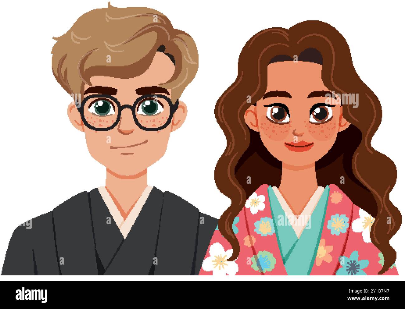 Illustrazione di una coppia in abbigliamento tradizionale Illustrazione Vettoriale