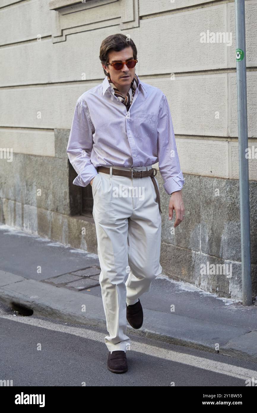 MILANO, ITALIA - 16 GIUGNO 2024: Carlo Sestini prima della sfilata Dunhill, Milano Fashion Week Street style Foto Stock