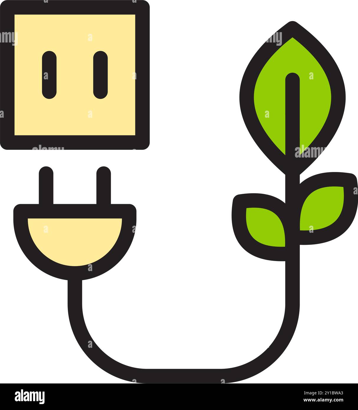 Icona ecologia energetica piatta, presa elettrica, spina a balestra, natura verde e risparmio di terra. File modificabile Illustrazione Vettoriale