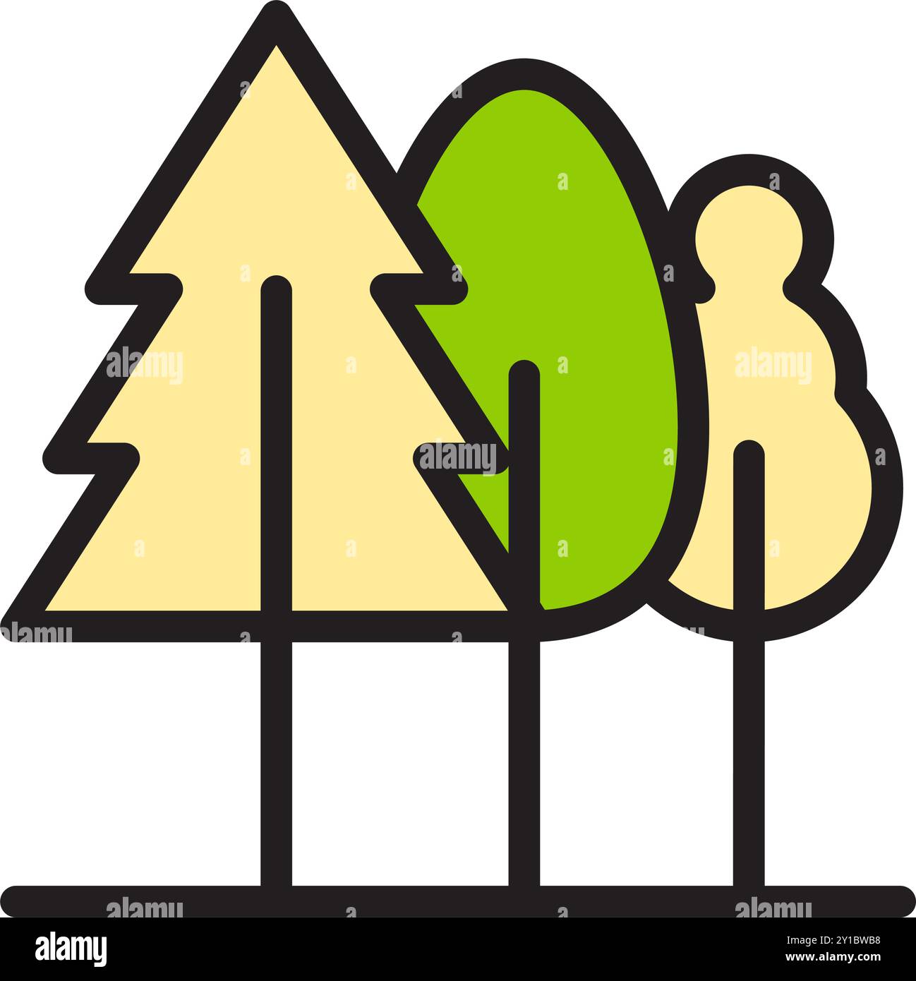 Icona alberi piatti o foresta, la natura diventa verde e salva la terra. File modificabile Illustrazione Vettoriale