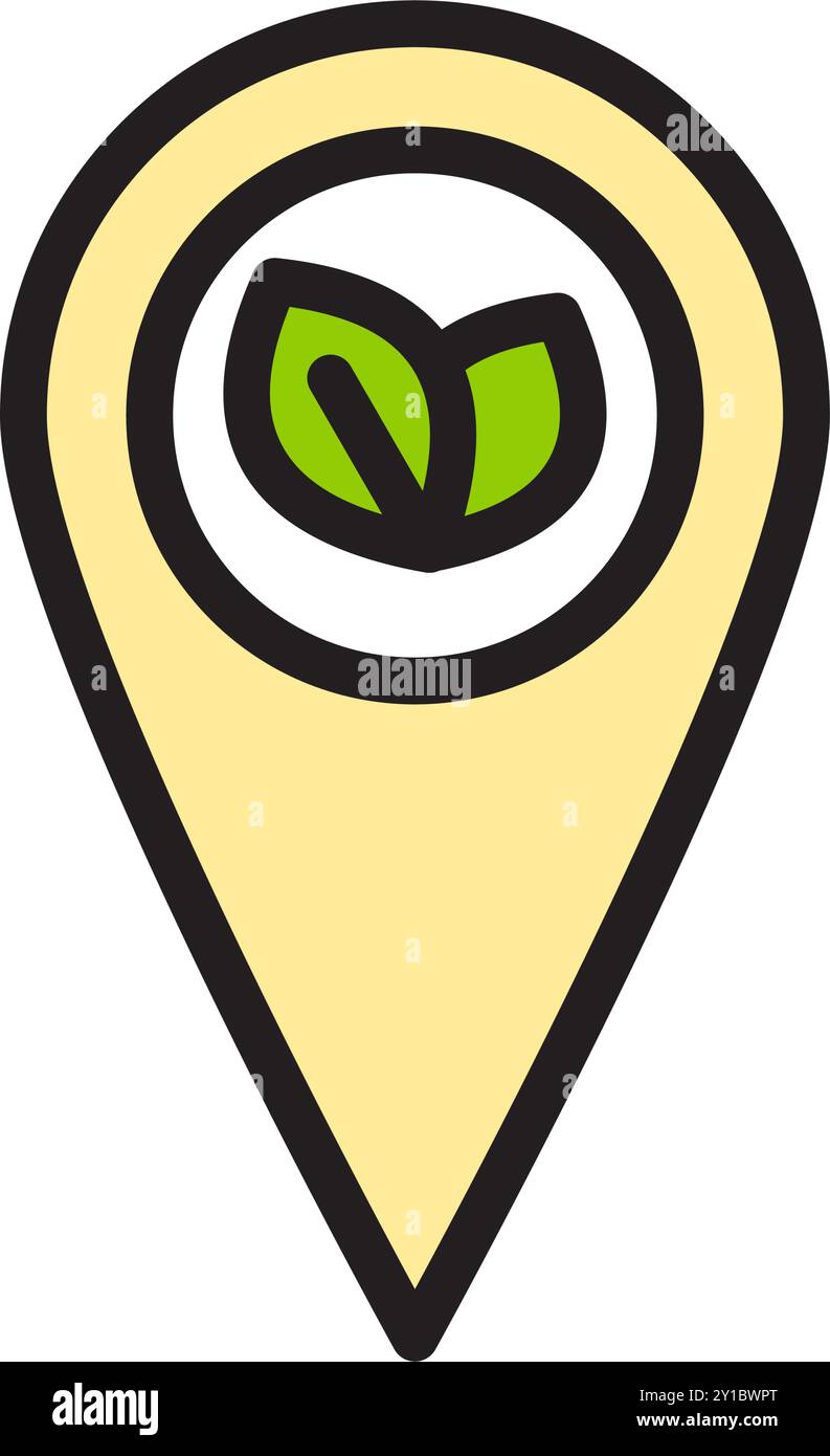 Icona posizione del perno piatto o punto con ecologia delle foglie, la natura diventa verde e salva la terra. File modificabile Illustrazione Vettoriale