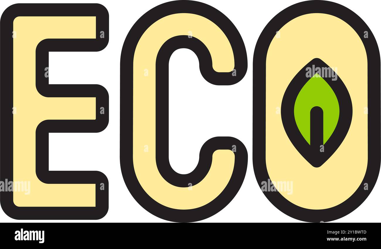 Icon Flat tec ECO con ecologia delle foglie, la natura diventa verde e salva la terra. File modificabile Illustrazione Vettoriale