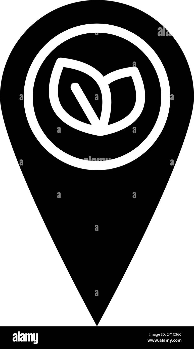 Icona posizione o punto del glifo solido con ecologia delle foglie, la natura diventa verde e salva la terra. File modificabile Illustrazione Vettoriale