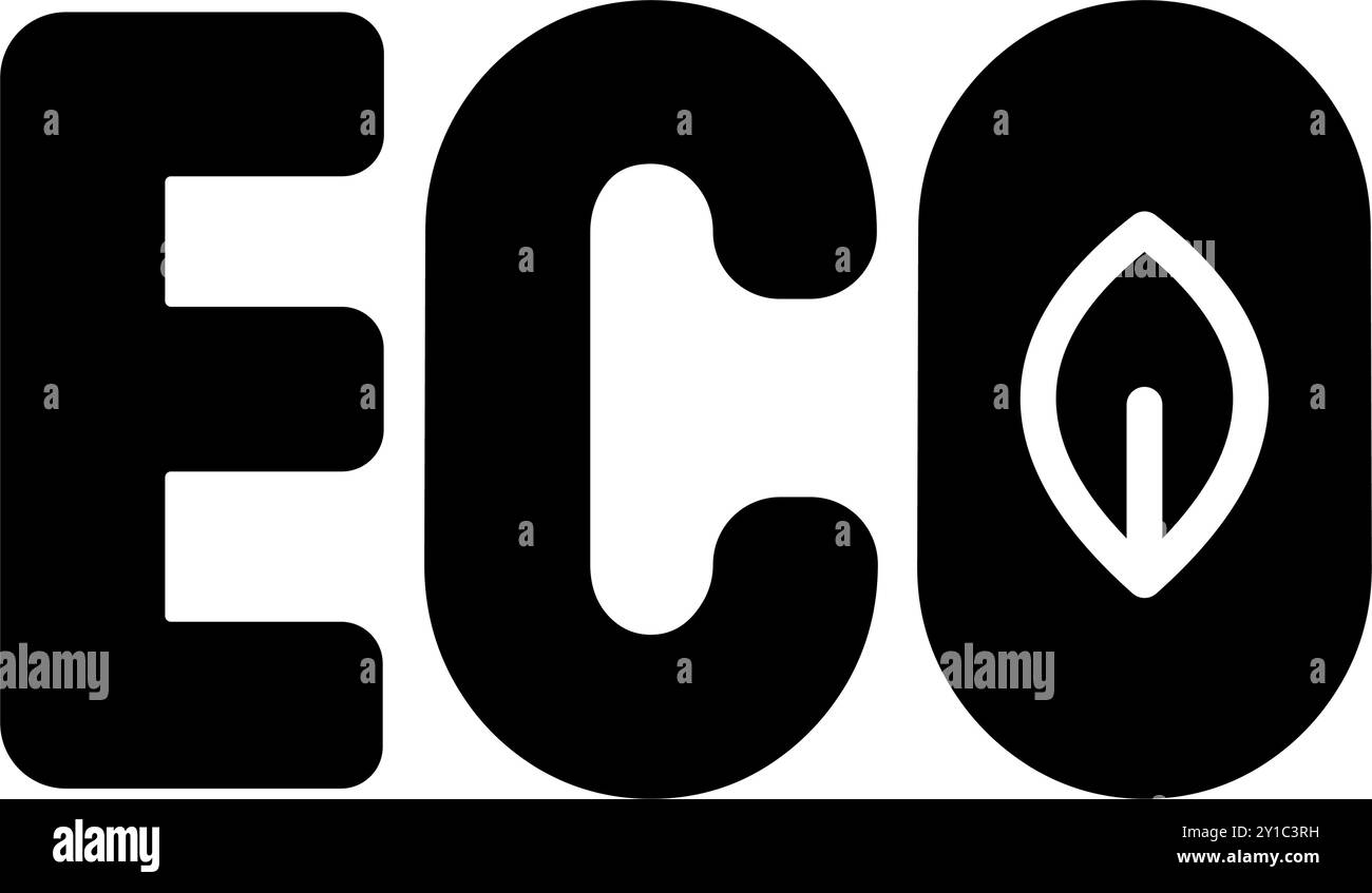 Icona di glifo solido tec ECO con ecologia delle foglie, la natura diventa verde e salva la terra. File modificabile Illustrazione Vettoriale