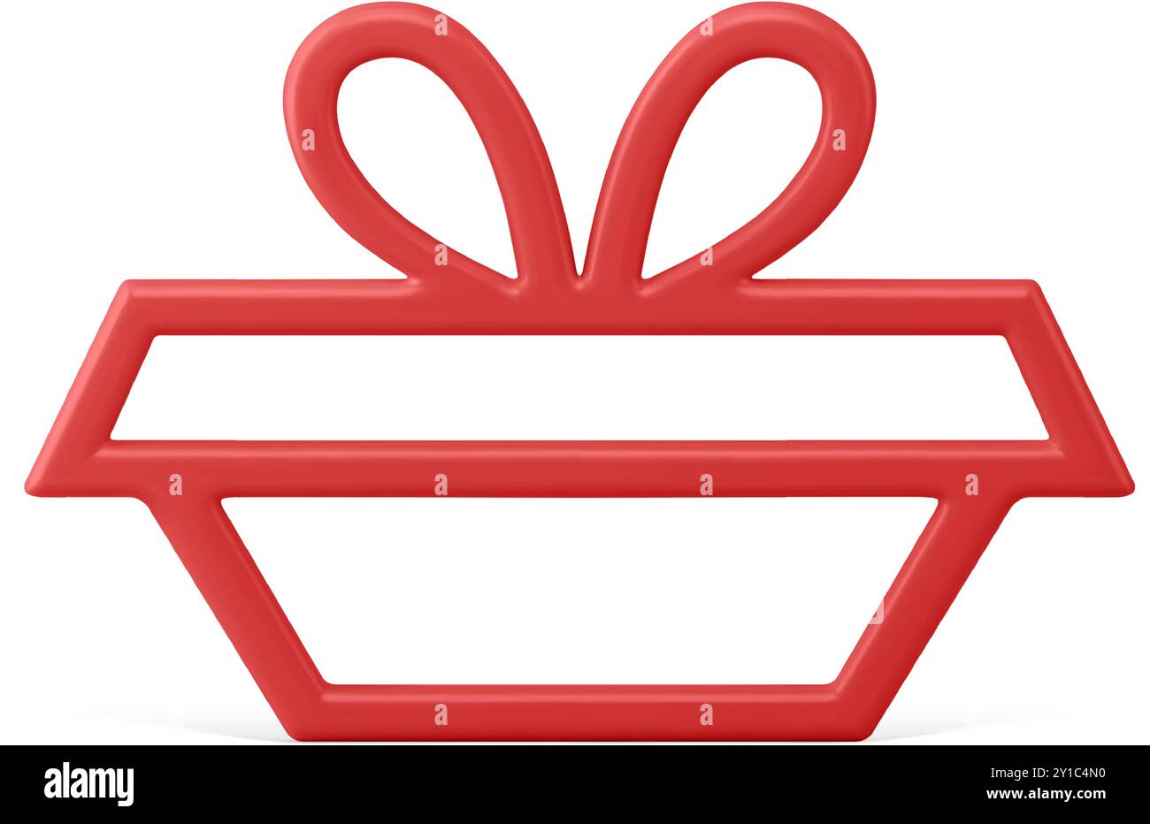 Confezione regalo decorativa rossa lucida realistica per le feste che celebra l'illustrazione vettoriale 3d. Elegante design classico natalizio con contorno metallico pre Illustrazione Vettoriale