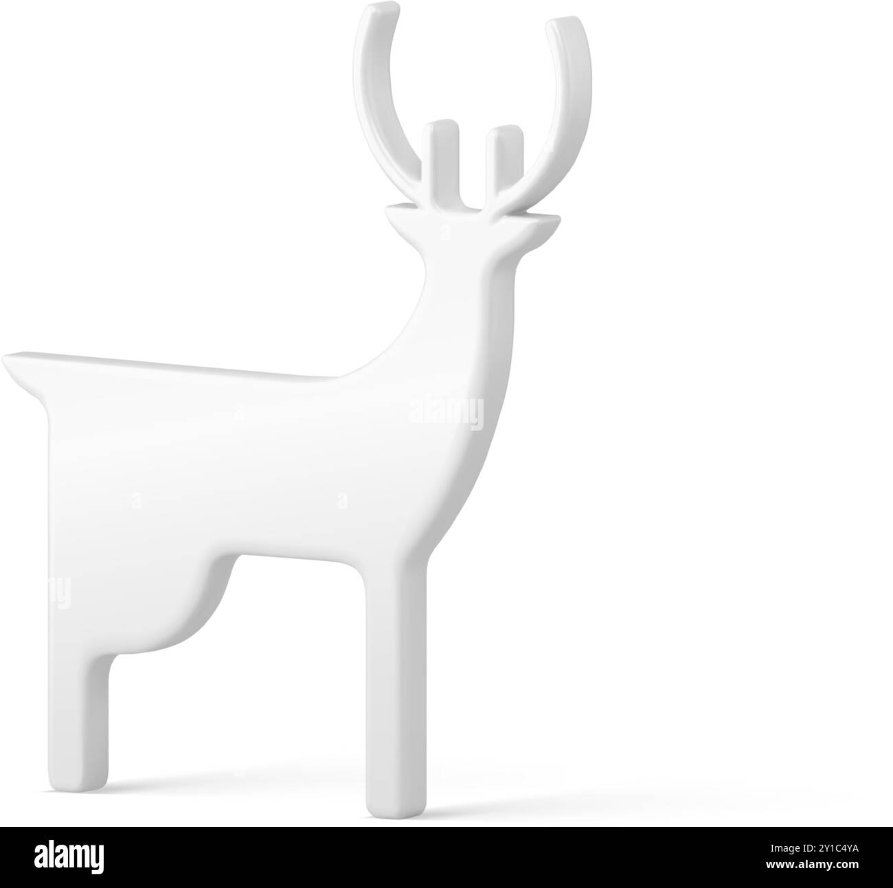 Elegante illustrazione vettoriale realistica tridimensionale con cervo bianco ghiacciato e corna. Animale selvatico ghiacciato di lusso simbolo della vacanza invernale isolata Illustrazione Vettoriale