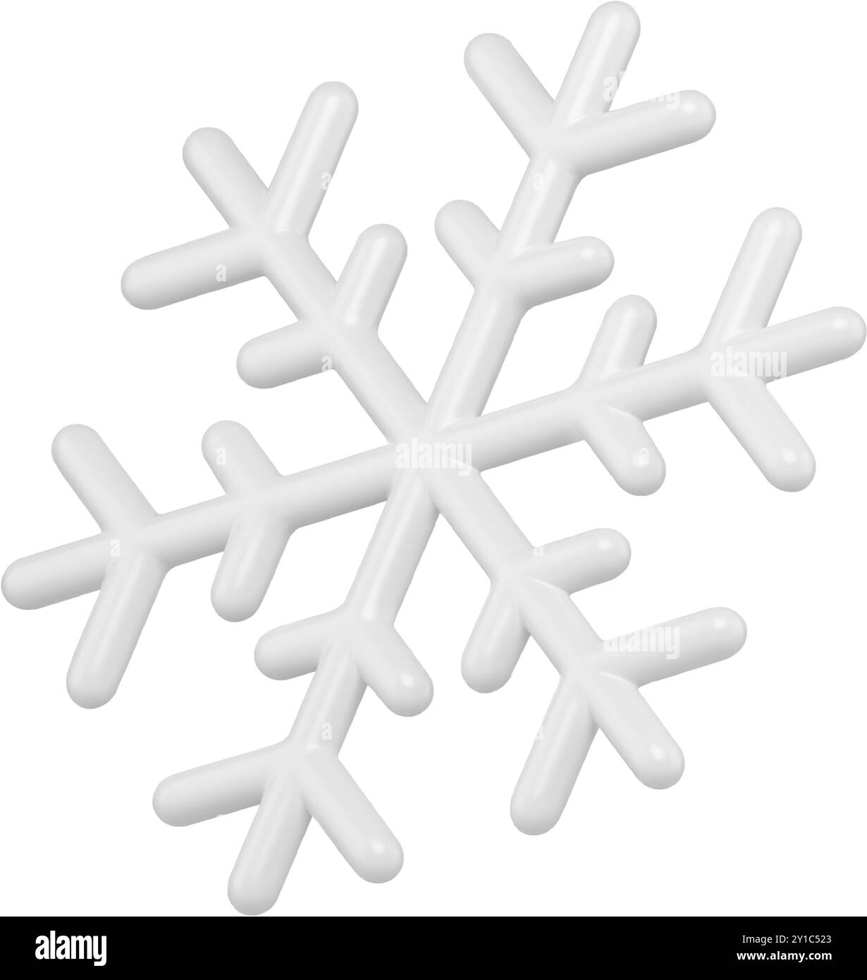 Elegante illustrazione vettoriale 3d decorativa con fiocco di neve bianco tradizionale, decorata con fiocco di neve bianco. Simbolo realistico, freddo inverno ghiacciato, Natale Illustrazione Vettoriale