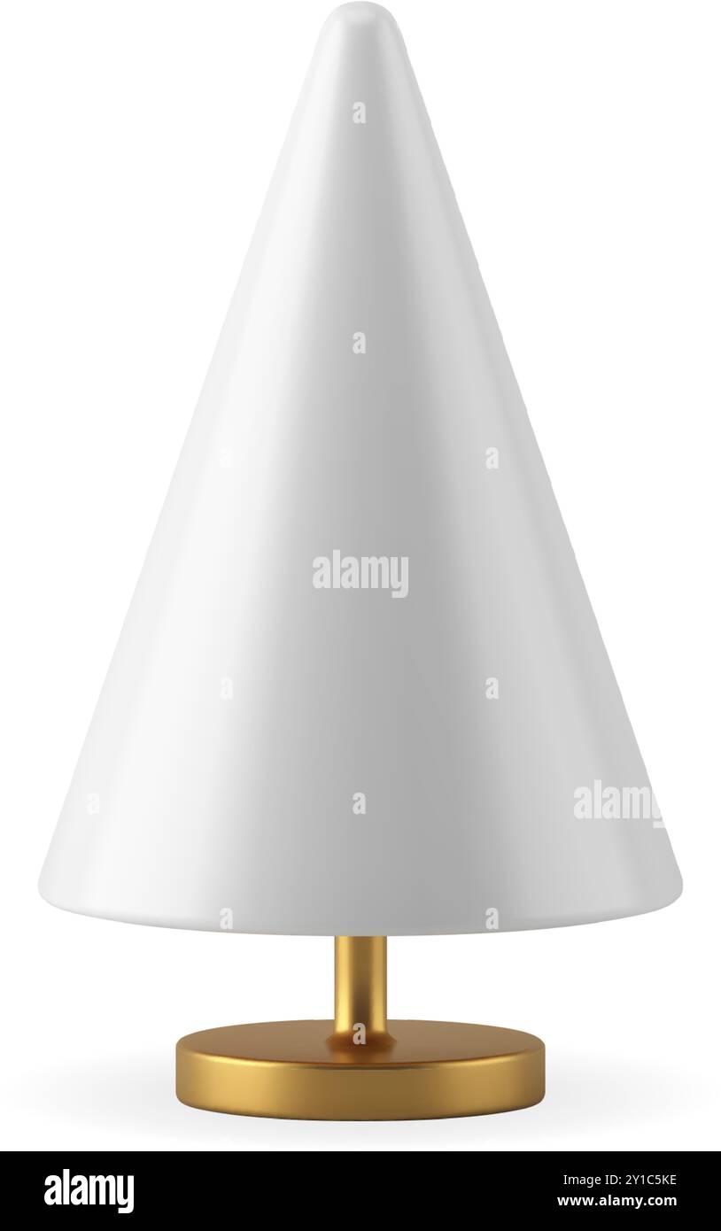 Grazioso albero di Natale bianco minimalista in vetro su scaffale dorato piccolo tavolo decorativo con disegno vettoriale souvenir. Realistico Natale tenerezza Illustrazione Vettoriale