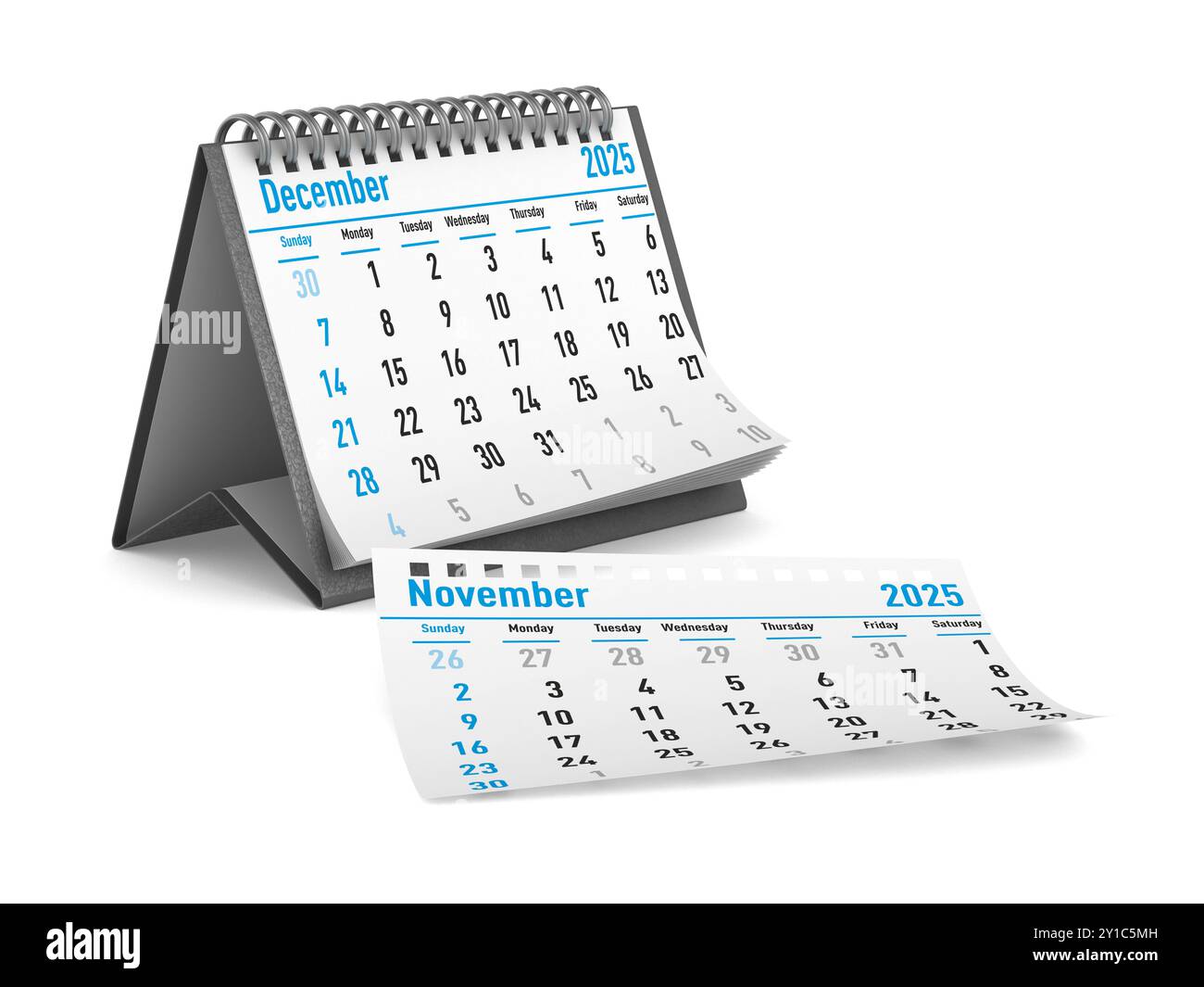 2025 anni. Calendario di dicembre. Illustrazione 3D isolata Foto Stock