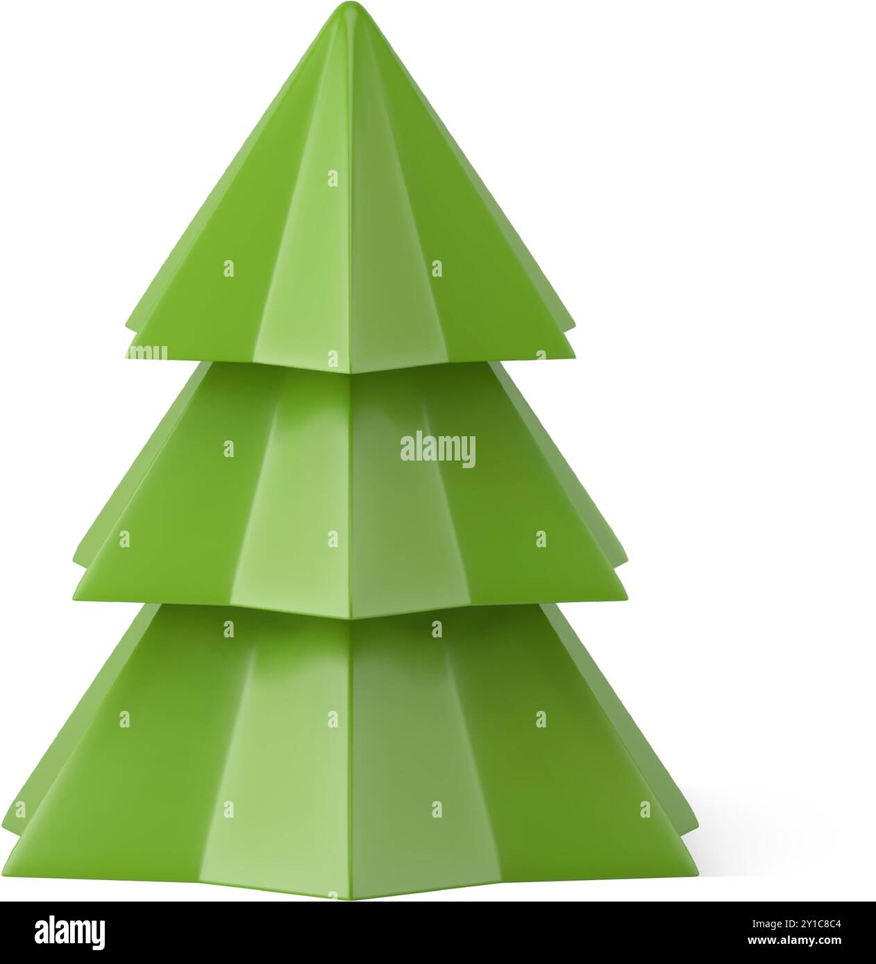 Bella forma poligonale astratta albero di Natale verde decorativo illustrazione vettoriale realistica del modello 3d. Grazioso piccolo souvenir di abete rosso di Natale angolato d Illustrazione Vettoriale