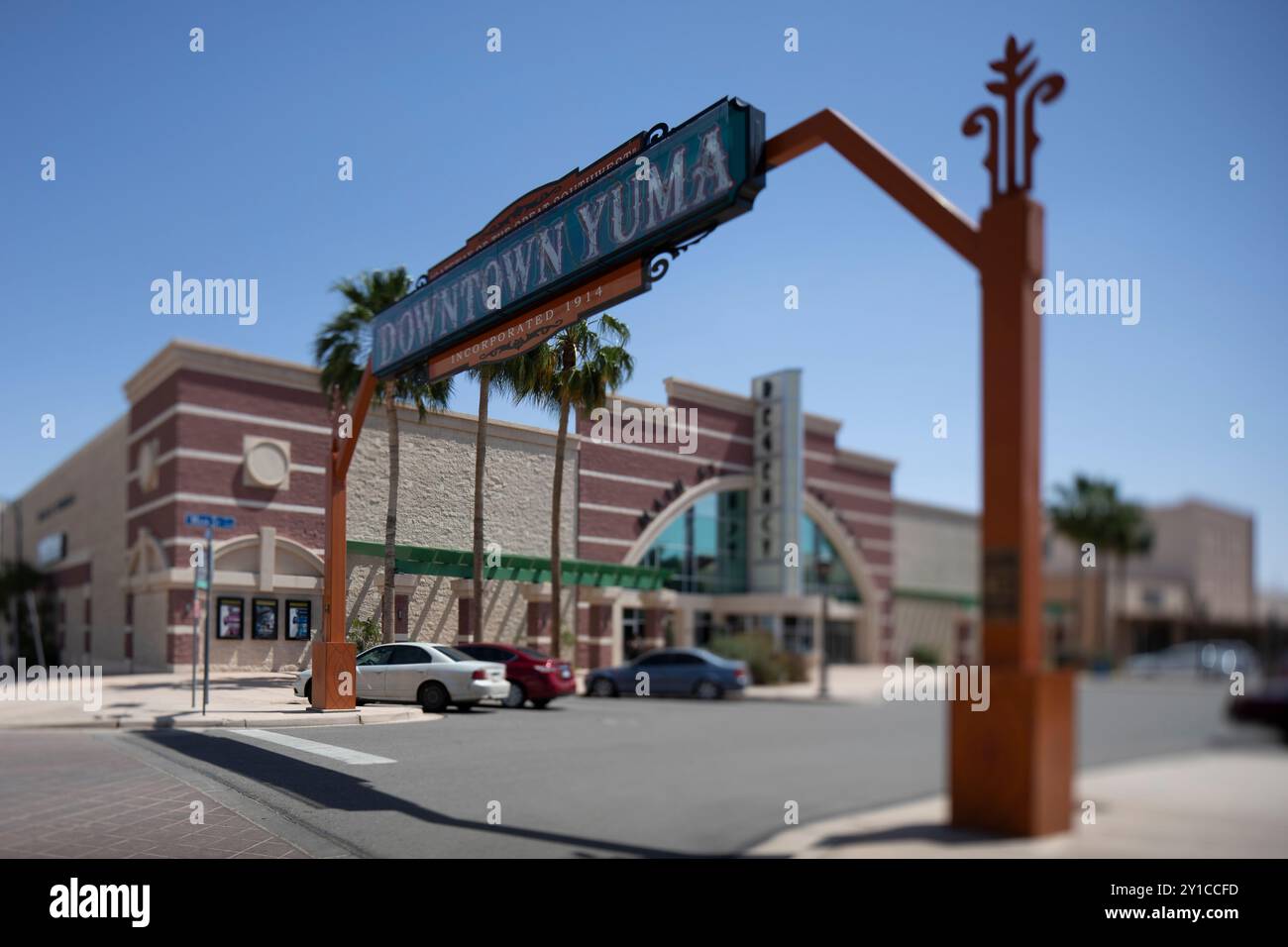 Ingresso nel centro di Yuma con attenzione selettiva Foto Stock