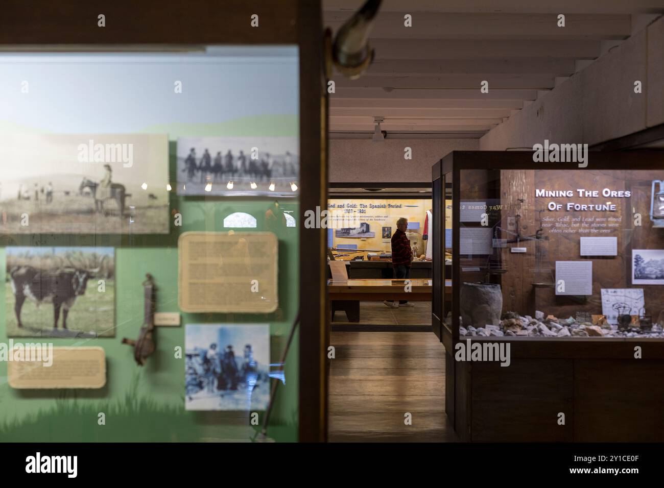 Il museo Tubac Presidio è esposto dietro vetro Foto Stock