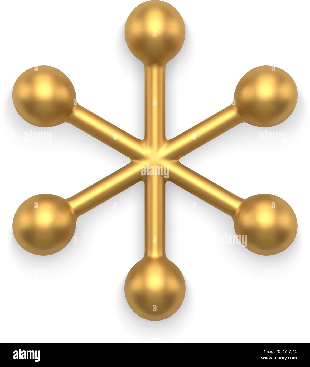 Design astratto realistico con fiocco di neve circolare di alta qualità superficie metallica dorata lucida per illustrazione vettoriale decorativa dell'albero di Natale. Lusso minimalista natalizio Illustrazione Vettoriale