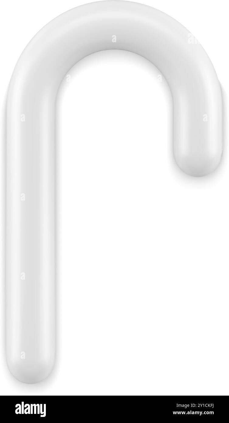 Realistica canna da zucchero bianca lucida e lucida, bauble natalizio ghiacciato, illustrazione vettoriale decorativa in 3D. Festa tradizionale giocattolo natalizio invernale Illustrazione Vettoriale