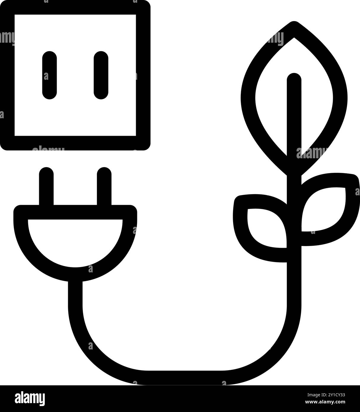 Icona linea ecologia energetica, presa elettrica, spina a balestra, natura verde e risparmio di terra. File modificabile Illustrazione Vettoriale