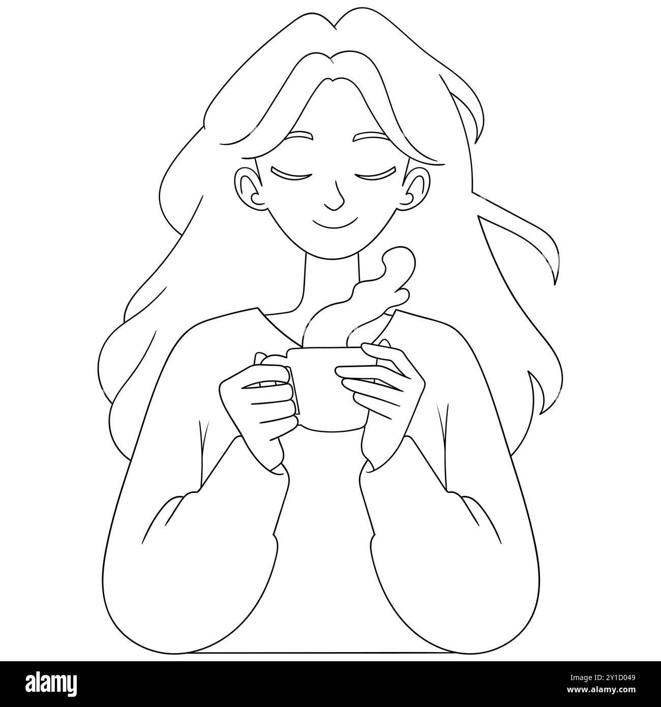 immagine a forma di doodle, rilassatevi con una tazza di bevanda calda, una pausa dal lavoro Illustrazione Vettoriale