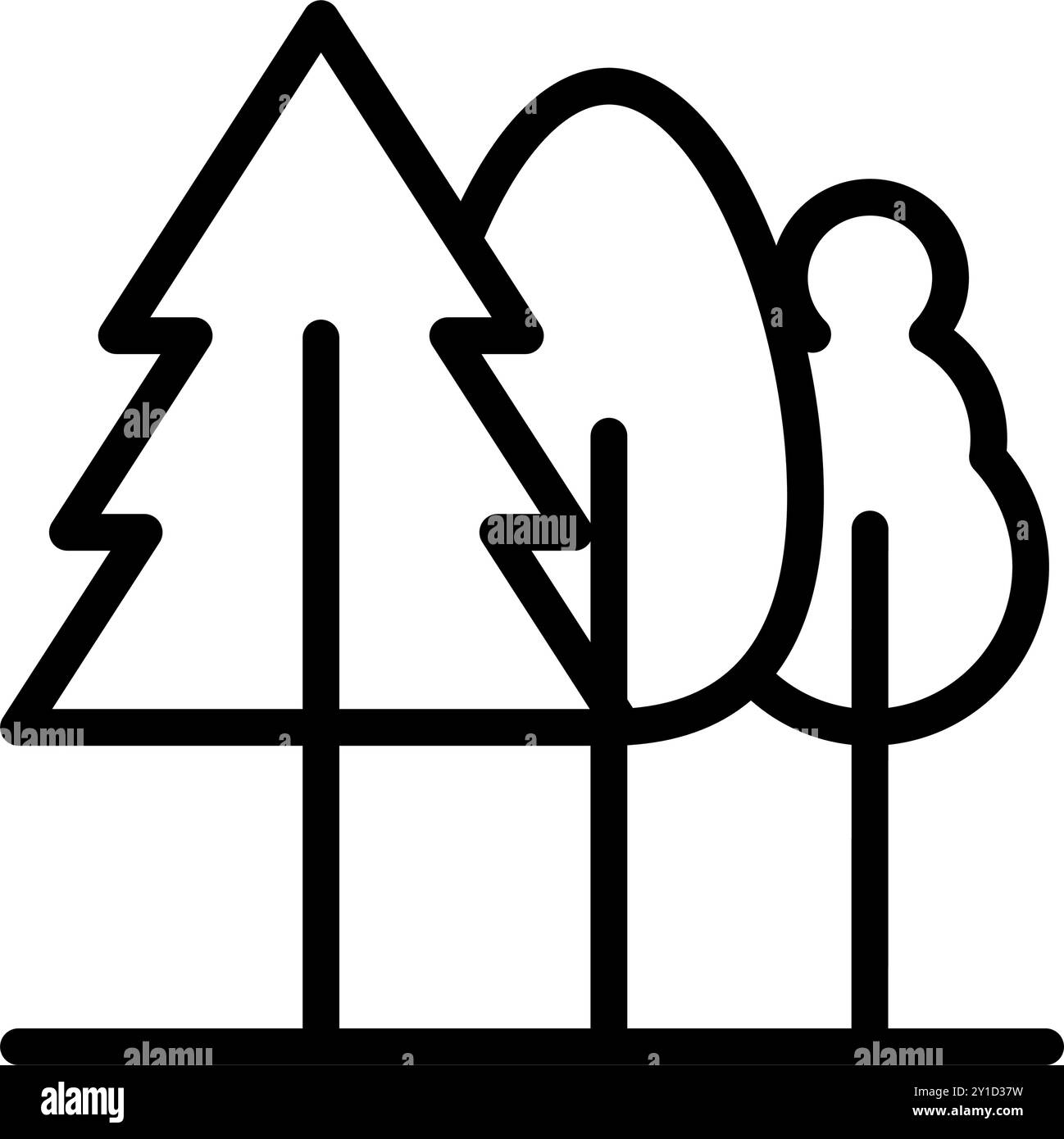 Icona linea alberi o foresta, la natura diventa verde e salva la terra. File modificabile Illustrazione Vettoriale