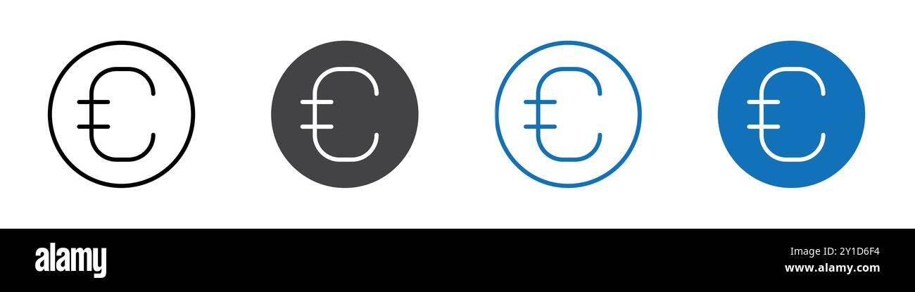 Logo Euro Icon firma con il contorno sottile e la raccolta di gruppo Illustrazione Vettoriale