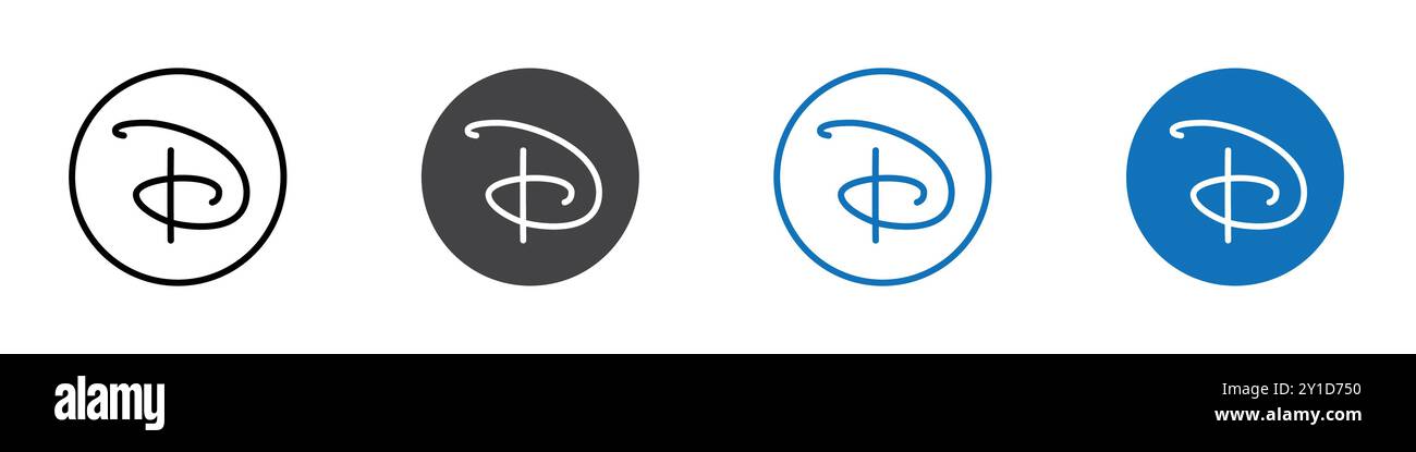 Il logo Disney Icon firma con il contorno sottile e la collezione di gruppo Illustrazione Vettoriale