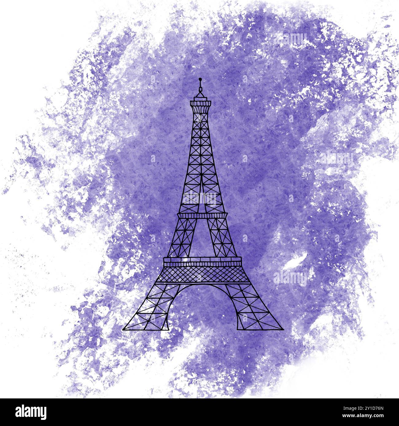 Sagoma della Torre Eiffel illustrazione disegnata a mano. Simbolo di Parigi. Disegno vintage dipinto da inchiostri neri per icona, logo o design Foto Stock