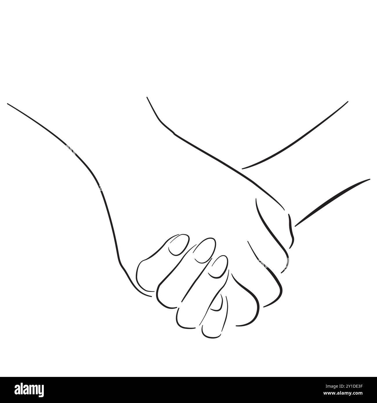Due mani tenute per mano. Linea di inchiostro nero per schizzi Doodle. Illustrazione Vettoriale