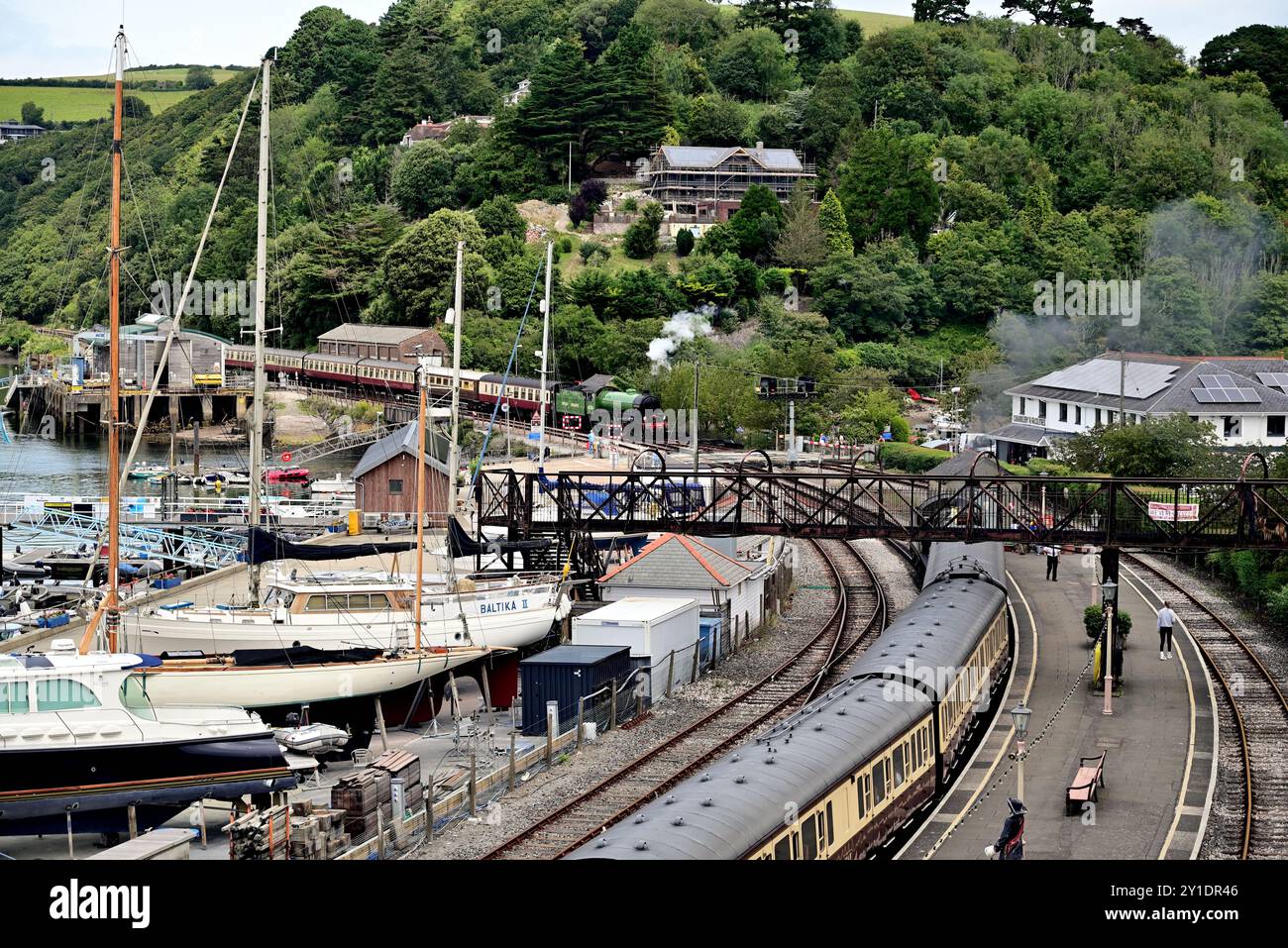 LNER Thompson Classe B1 No 61306 Mayflower si avvicina a Kingswear con l'English Riviera Express il 17 agosto 2024. Foto Stock