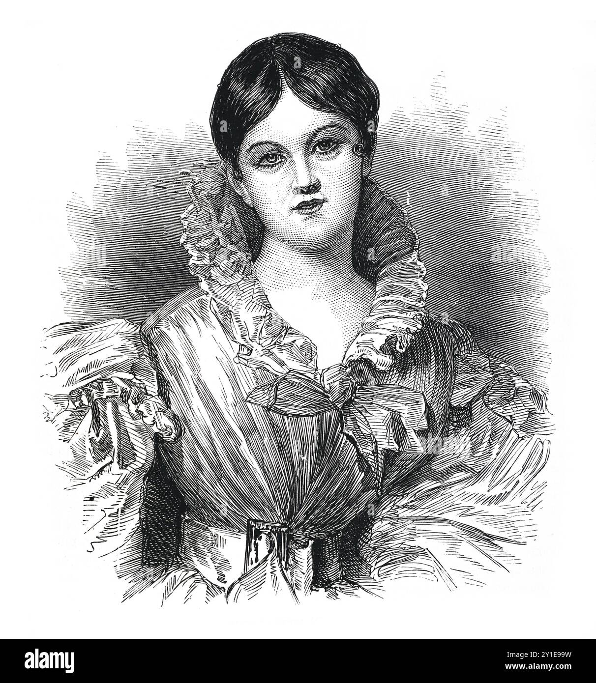Ritratto di Letitia Elizabeth Landon, poetessa e scrittrice inglese, meglio conosciuta con le sue iniziali L.E.L. Illustration from Cassell's History of England, vol VII. New Edition pubblicato Circ 1873-5. Foto Stock