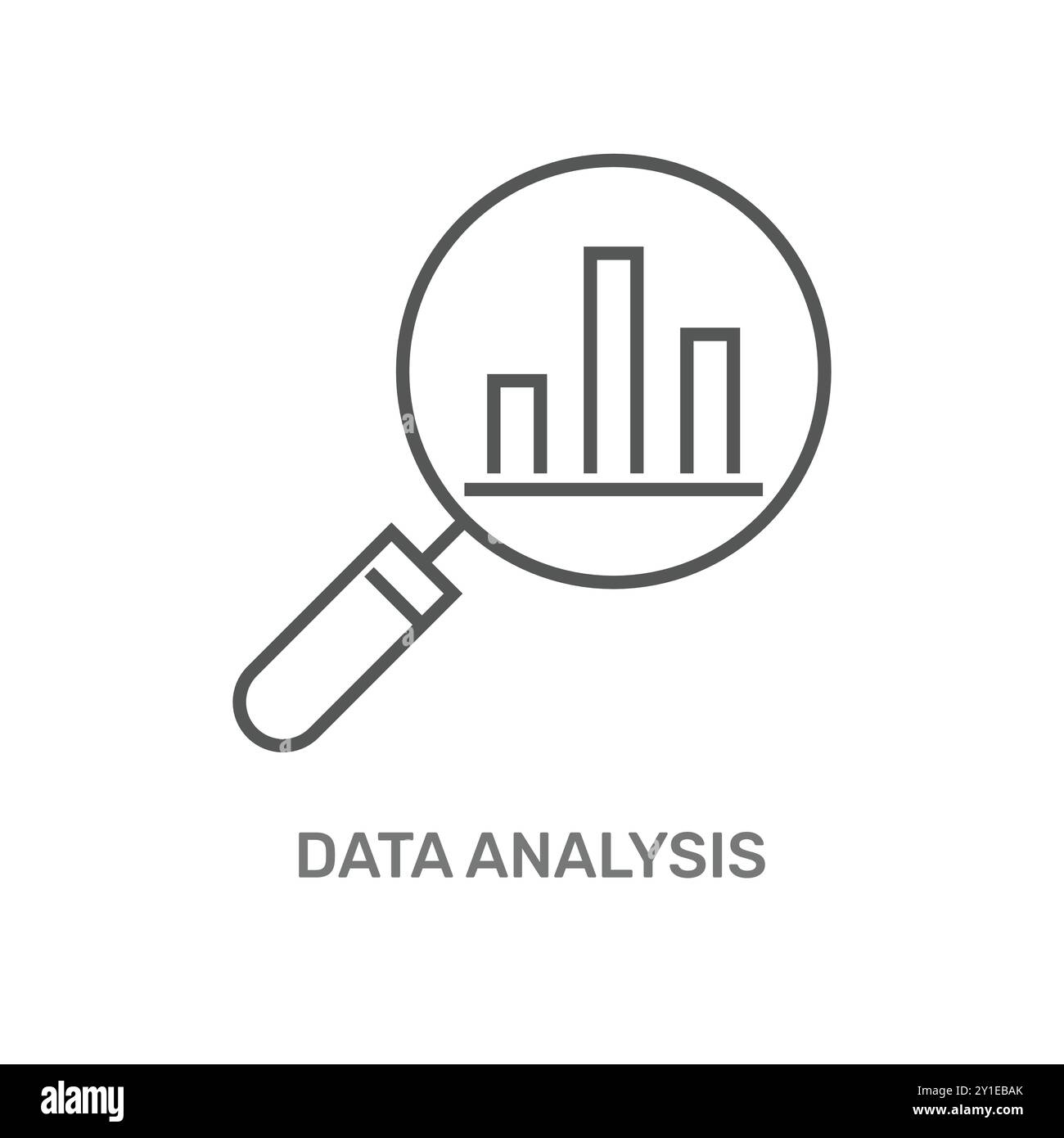 L'analisi dei dati è simboleggiata da una lente d'ingrandimento e da un grafico a barre che mostra informazioni chiave Illustrazione Vettoriale