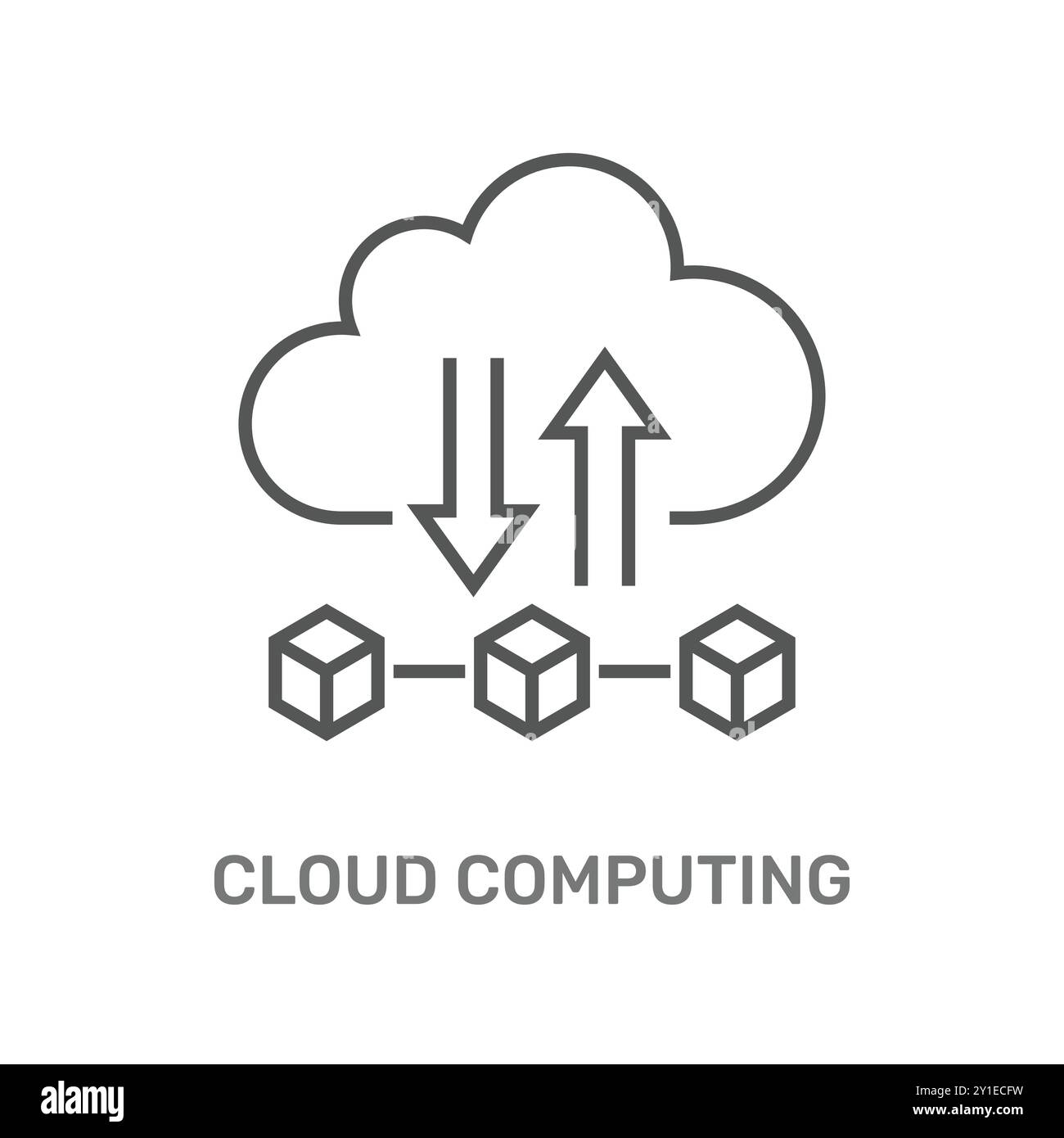 Icona che rappresenta il processo di trasferimento dei dati nel cloud computing, con blocchi di storage Illustrazione Vettoriale