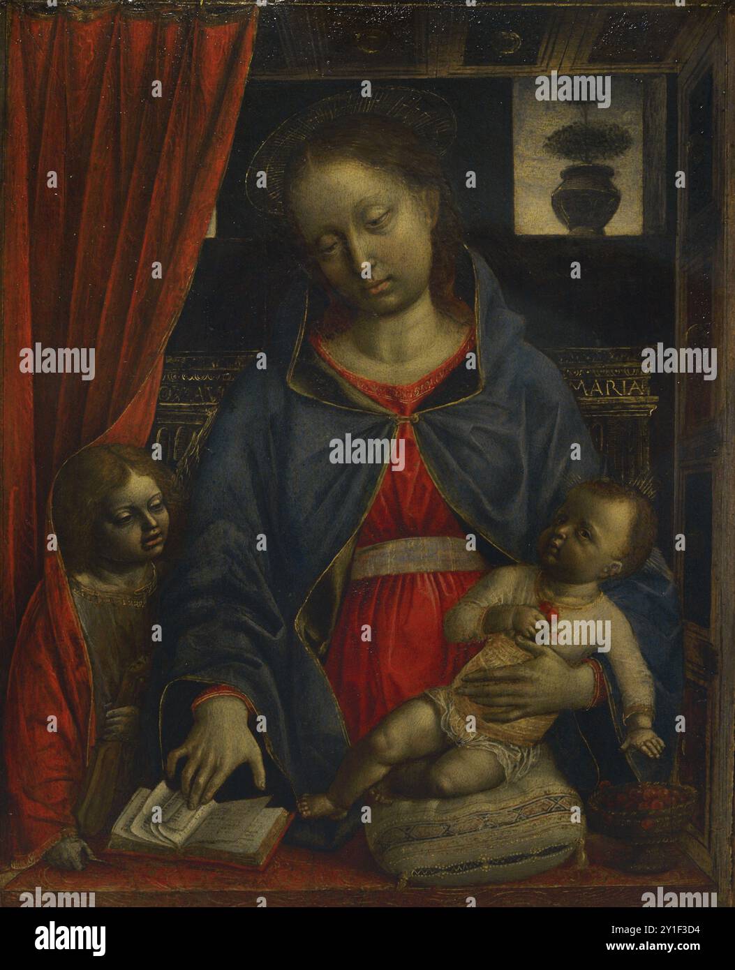 Vincenzo Foppa (1430-1516). Pittore italiano. Madonna col bambino con un angelo, 1479-1480. Olio su pannello di legno. Pinacoteca Castello Sforzesco, Milano, Italia. (In prestito, Galleria degli Uffizi, Firenze). Foto Stock