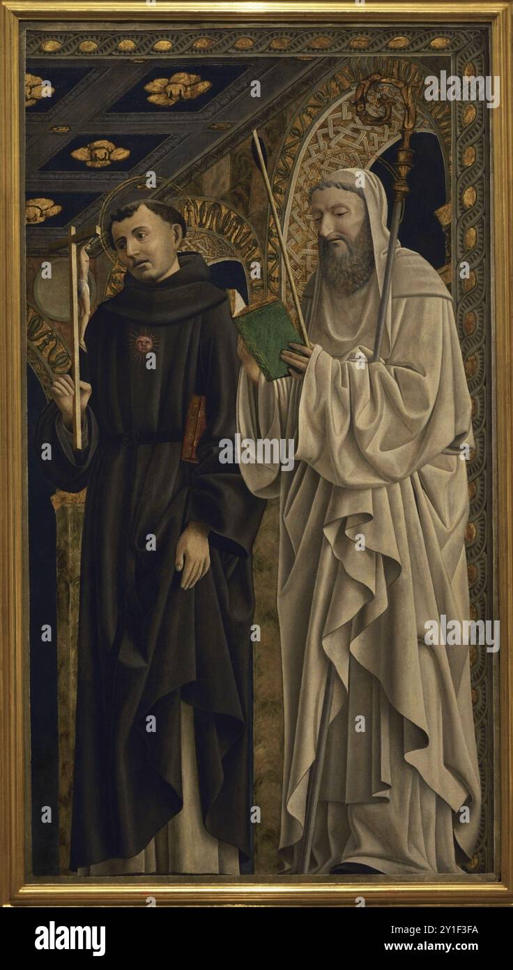 STS. Egidio (San Gile) e Nicola di Tolentino (sinistra). Ritratto di un pittore lombardo. Tempera su pannello di legno, ca. 1500-1510. Pinacoteca Castello Sforzesco, Milano, Italia. Foto Stock