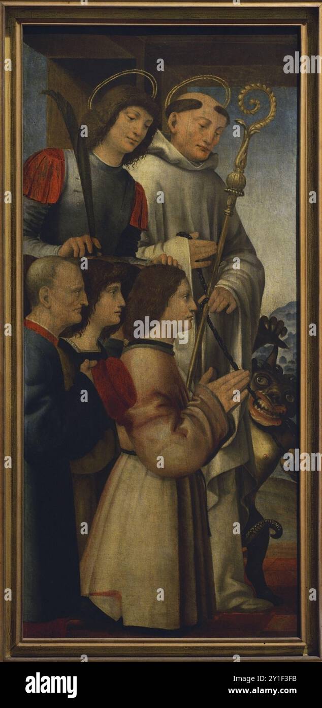 Pseudo Boltraffio. Nome dato ad un ignoto pittore della scuola lombarda, attivo a Milano tra il 1500 e il 1530. Santi Gervase e Bernardo con devoti, 1510-1515. Olio su pannello di legno. Pinacoteca Castello Sforzesco, Milano, Italia. Foto Stock