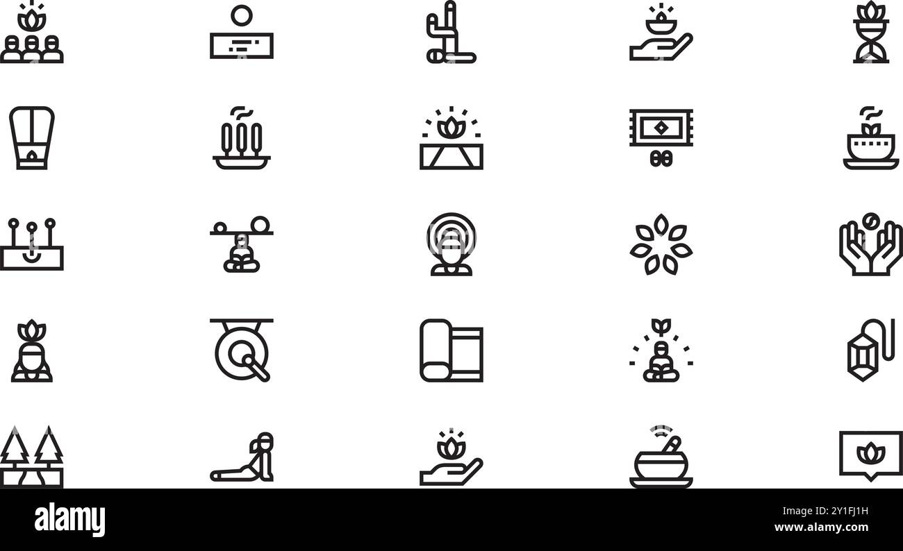 Icone delle attività spirituali Collezione di icone vettoriali di alta qualità con tratto modificabile. Ideale per progetti professionali e creativi. Illustrazione Vettoriale