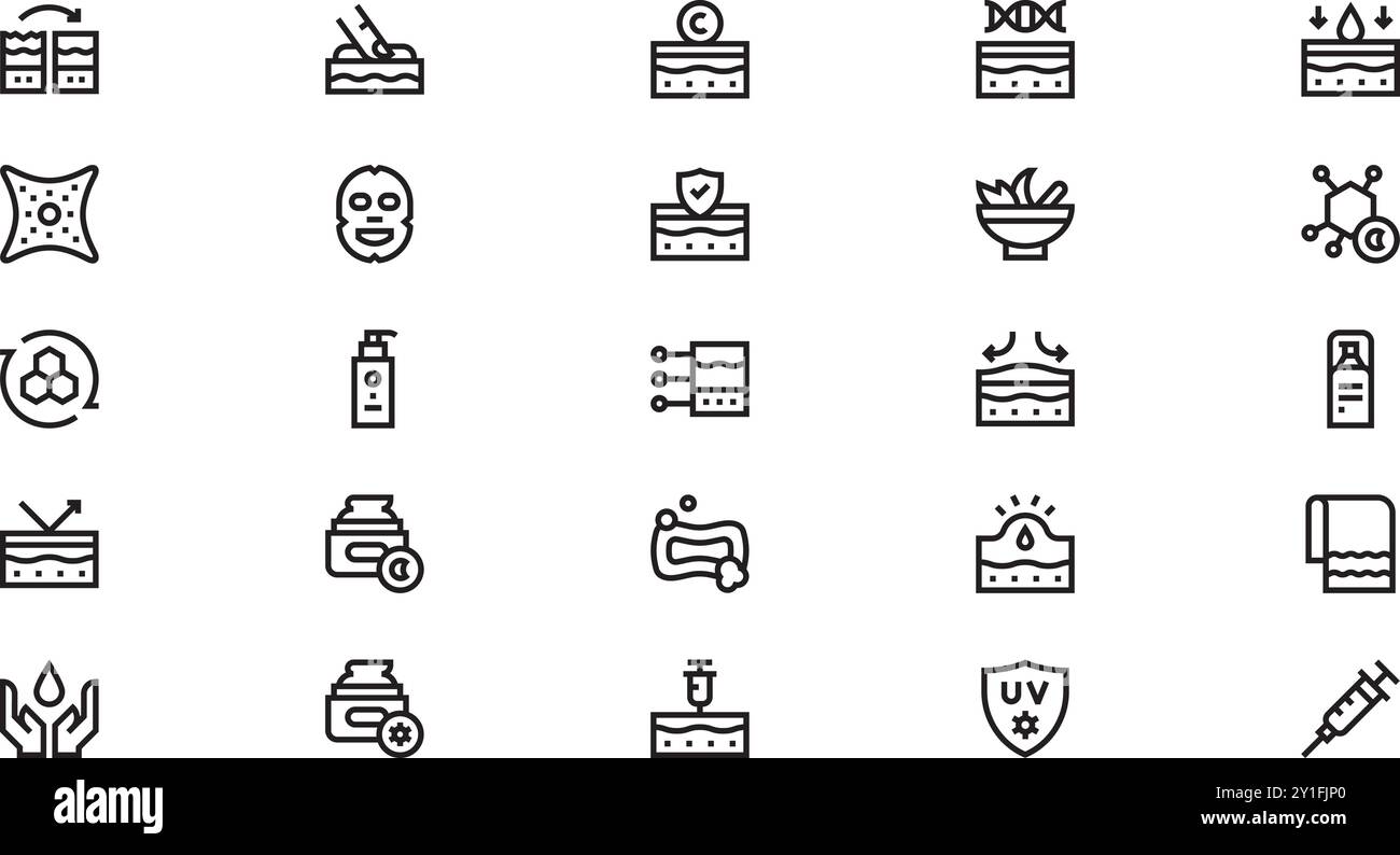 Icone di rigenerazione della pelle Collezione icone vettoriali di alta qualità con tratto modificabile. Ideale per progetti professionali e creativi. Illustrazione Vettoriale