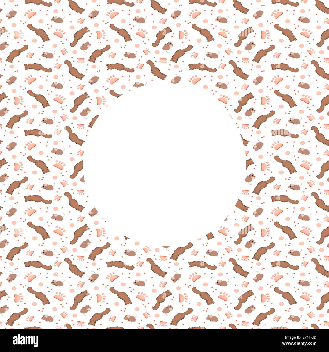 Il motivo con gatti e zampa viene stampato con un cerchio bianco per il testo nel modello di illustrazione a colori centrale per la stampa Foto Stock