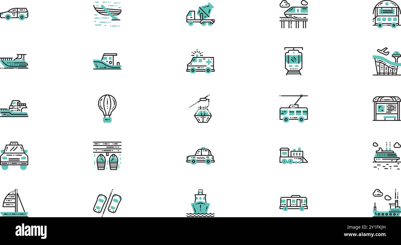 Icone di trasporto raccolta icone vettoriali di alta qualità con tratto modificabile. Ideale per progetti professionali e creativi. Illustrazione Vettoriale