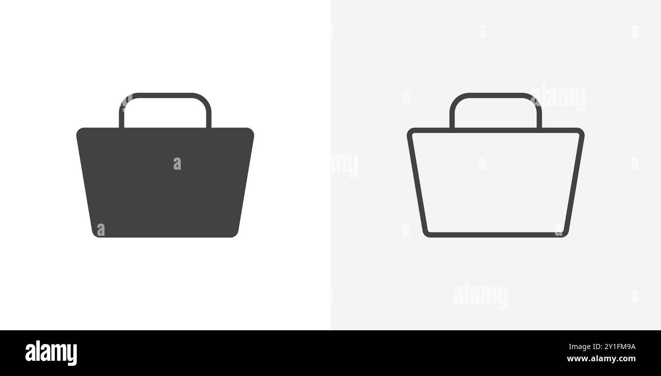 Icona della borsa Flat Outline Collection su sfondo bianco e nero Illustrazione Vettoriale