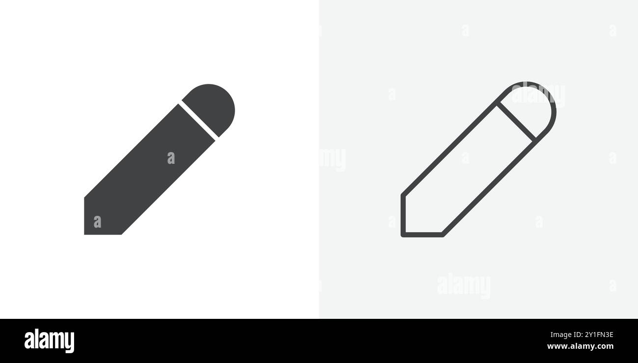 Icona a forma di matita Flat Outline Collection su sfondo bianco e nero Illustrazione Vettoriale