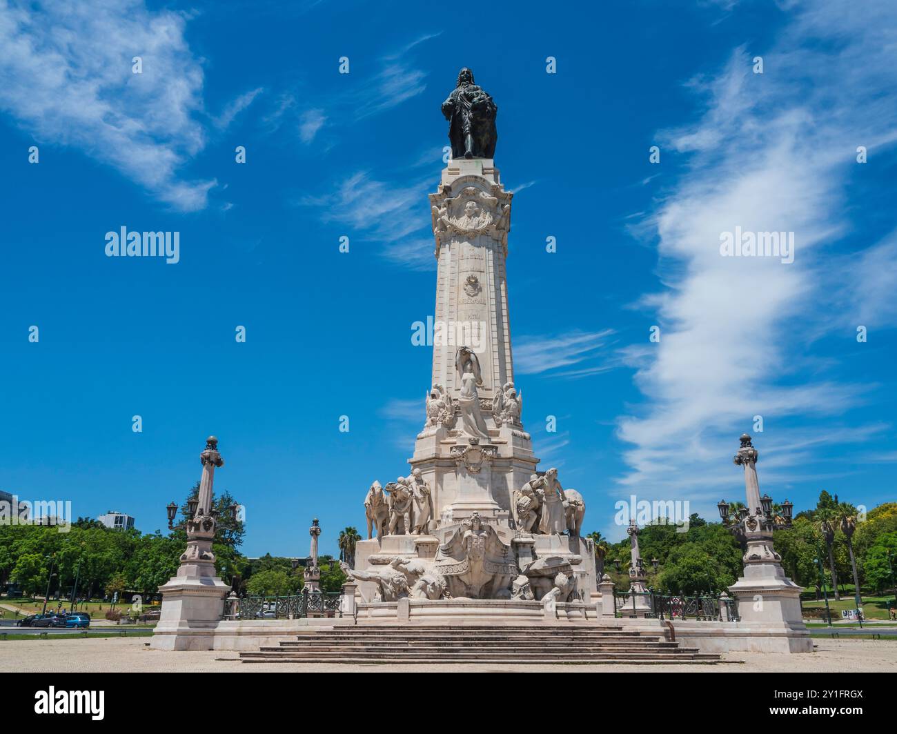 Statua a Praca Marquez de Pompal, Lisbona, Portogallo. Foto Stock