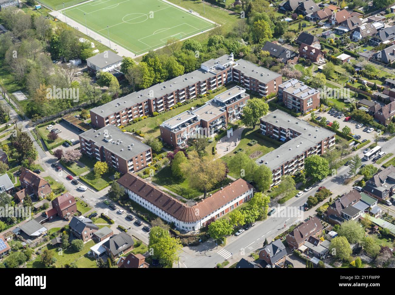 Vista aerea, appartamento, casa, densificazione, densificazione, costruzione di abitazioni, mancanza di spazio, cooperativa, Bergedorf Bille, Katendeich, Amburgo, Ger Foto Stock