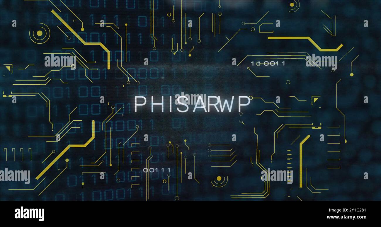 Immagine di testo phishing su codice binario e background di dati digitali Foto Stock