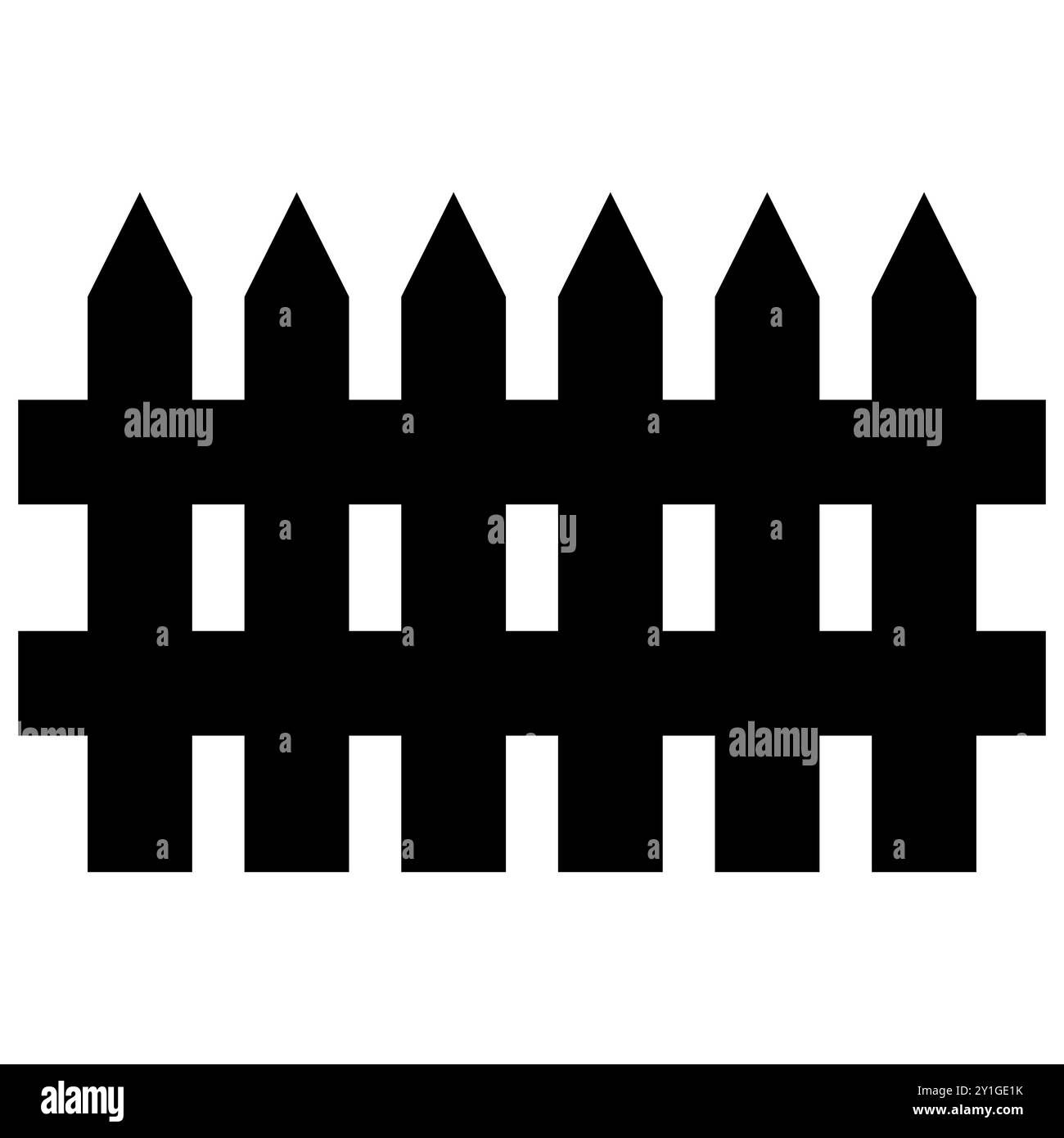 Recinzione isolata su bianco. Icona Fence in vettore stile piatto. Tracciare la silhouette della fence. Simbolo della casa o della recinzione in legno. Icona confine. Illustrazione Vettoriale