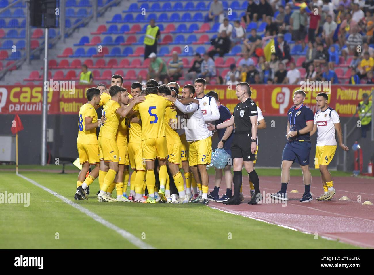 ROMANIA U2 VS MONTENEGRO U21 , EURO U21 PARTITA DI QUALIFICAZIONE PER EURO U21 SLOVACCHIA 2025 , TARGOVISTE , ROMANIA 06.09.2024 Foto Stock